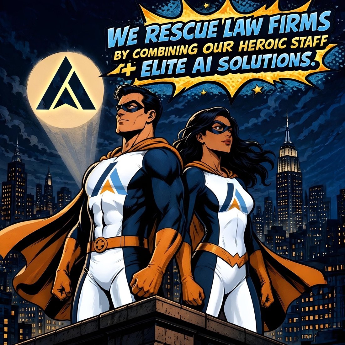 The Attorney Assistant team, illustrated as a superhero lineup